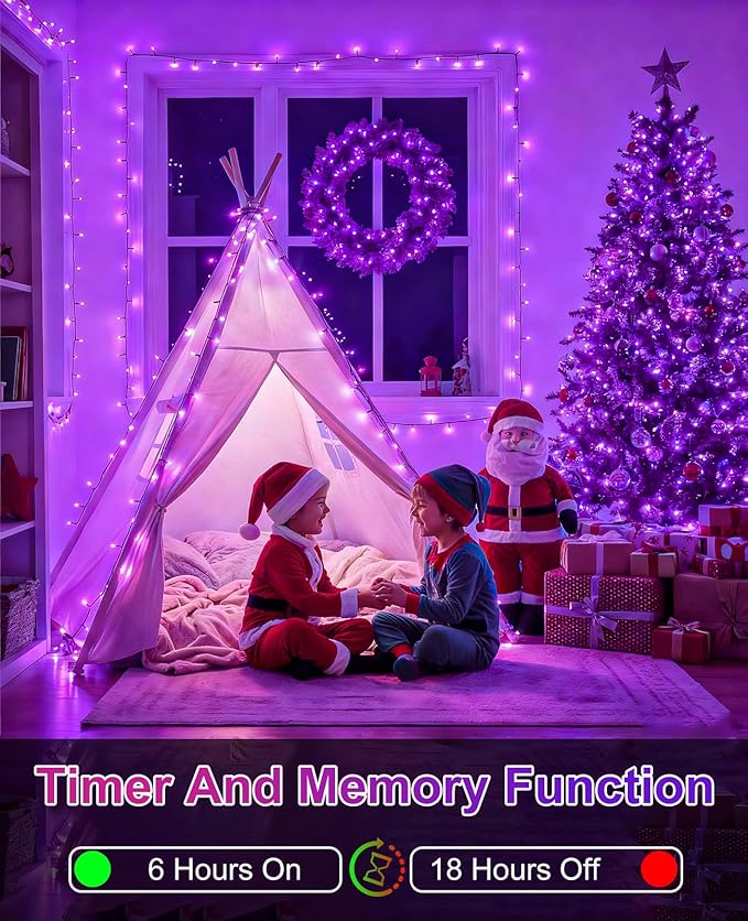 Purple Christmas Lights Outdoor, 80FT 240 LED Plug in String Lights for Outside Waterproof, 8 Modes Connectable Green Wire Fairy Twinkle Light for Indoor Home Xmas Garden Holiday Decorations