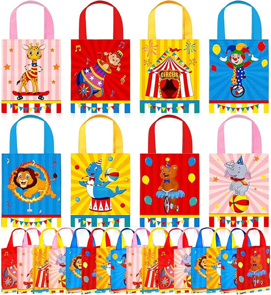 Photect 32 Pcs Circus Carnival Party Favor Bags Carnival Gift Bags Non Woven Circus Treat Candy Goodie Wrapping with Handles for Birthday Baby Shower Decoration Showman Theme Party Supplies