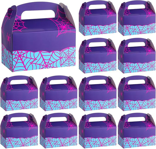 Marspark 24 Pack Purple Spider Web Cartoon Birthday Party Supplies, Paper Gift Boxes, Cartoon Candy Treat Boxes for Birthday Party Decorations(Purple Spider Pattern)
