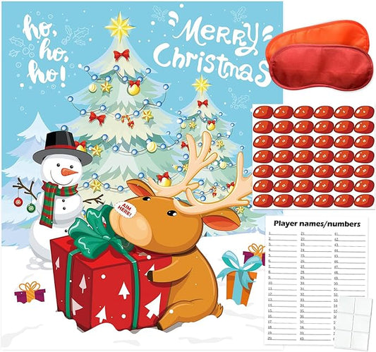 PARTYLOUD Christmas Party Games, Pin The Nose on The Reindeer, Christmas Holiday Party Games Supplies for Kids Families Adult Groups
