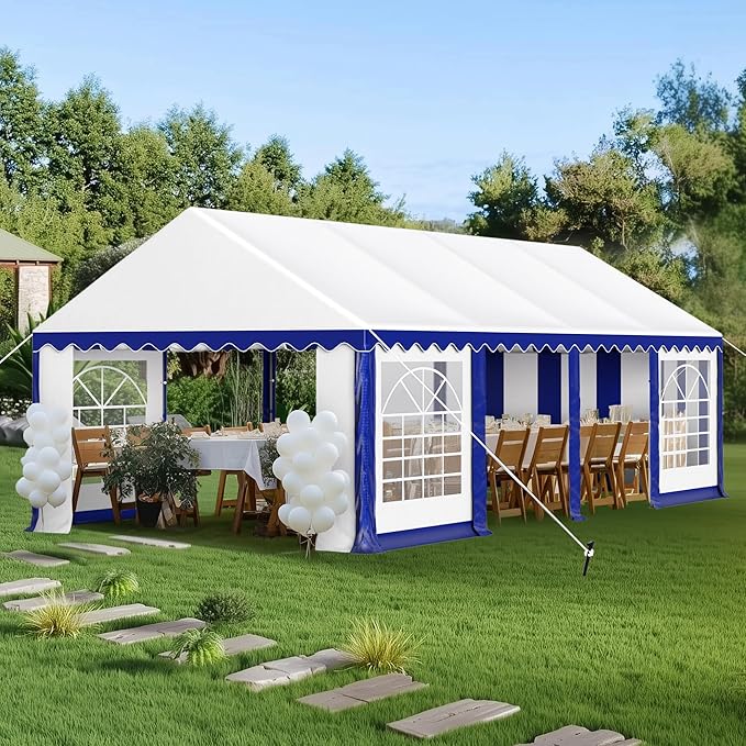 PHI VILLA 13x26 Outdoor Heavy Duty Party Tent, Large Party Canopy Wedding Event Tent with Removable Sidewalls & 3 Storage Bags for Patio Outdoor Garden Events, Blue
