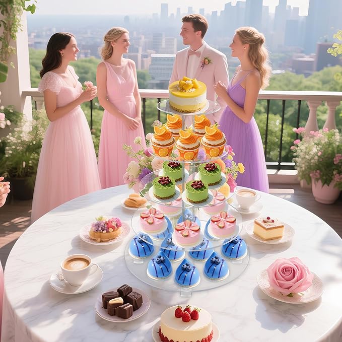 Lager Cupcake Stand for 50 Cupcakes, 5 Tier Round Cupcake Tower，Acrylic Cupcake Holder with Base for Dessert Table Wedding Birthday Party- Clear, 16 Inch