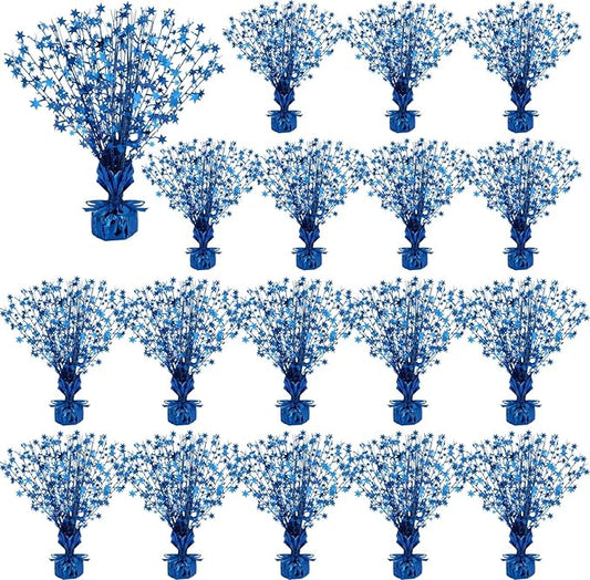 Crowye 18 Pcs Foil Spray Centerpiece Table Decoration Party Star Burst Metallic Graduation Table Centerpieces for Spring Party Birthday Season Wedding Holiday(Blue)
