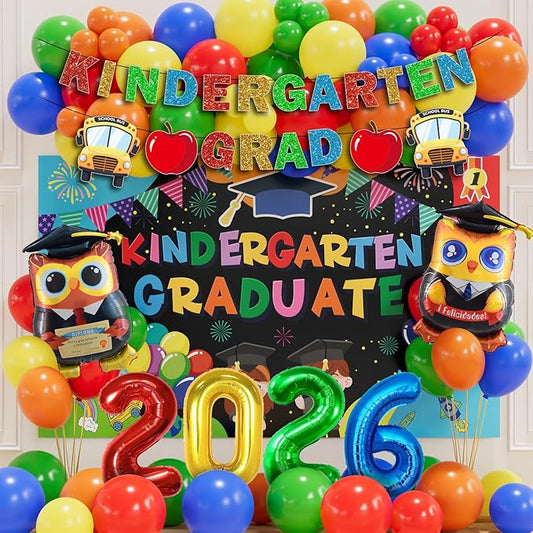 Kindergarten Graduation Decorations Kit 2026 – 50+ Pcs Graduation Balloon Arch Kit with Backdrop, 2026 Foil Number, Owl Balloons & Banner