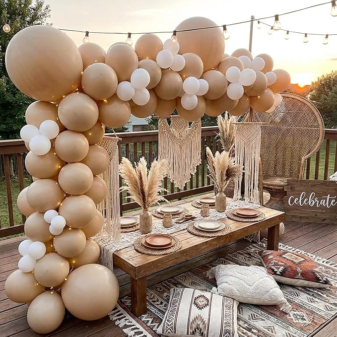 RUBFAC Vanilla Brown Beige Balloons 129pcs Different Sizes Pack of 18 12 10 5 Inch, Light Brown Cream Ivory Balloon Neutral Boho Garland Arch Kit for Wedding Baby Shower Birthday Party Decorations