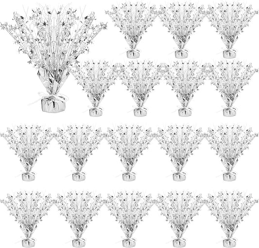 Crowye 18 Pcs Foil Spray Centerpiece Table Decoration Party Star Burst Metallic Graduation Table Centerpieces for Spring Party Birthday Season Wedding Holiday(Silver)