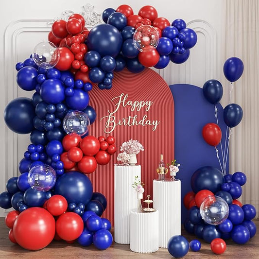 Blue and Red Balloon Garland Arch Kit, 167Pcs Latex Balloons Different Sizes 18 12 10 5 inch for Birthday Graduation Baby Shower Wedding Party Decorations