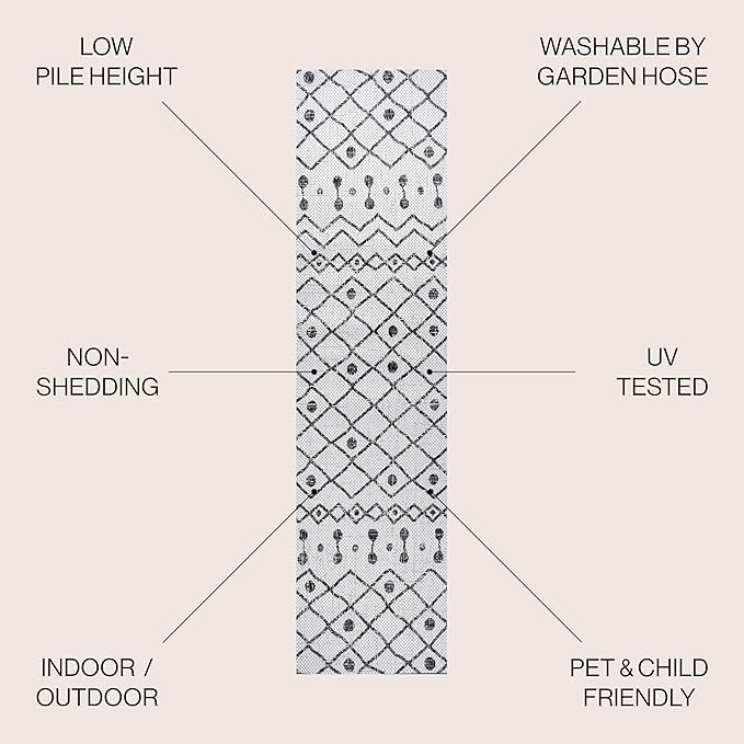 JONATHAN Y Tribal Bohemian Indoor Outdoor Runner Rug 2X8 Ivory/Black, Nokat for Backyard, Patio, Porch, Easy-Cleaning, High Traffic, Pet-Friendly, Non-Shedding (SMB131D-28)
