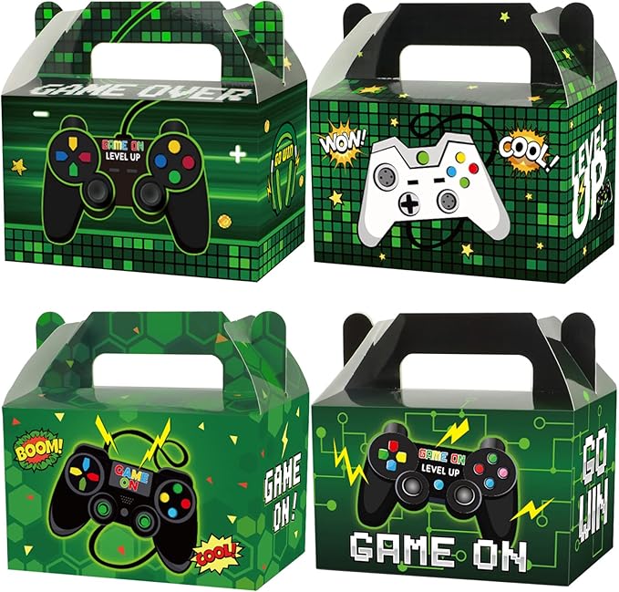 12 Pack Video Game Party Boxes Game On Party Favor Candy Treat Boxes Bags Gaming Birthday Goodies Valentine's Day Gift Boxes for Kids Birthday Baby Shower Party Decorations Supplies 6 x 3 x 3.5 Inches
