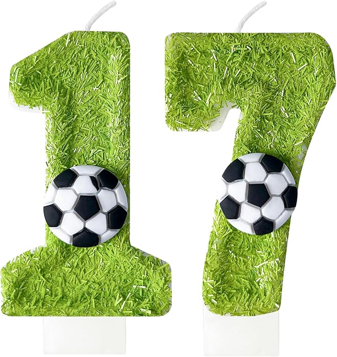 Birthday Candles Numbers，Soccer Birthday Decorations，Suitable for Girl and boy Cake Toppers, Wedding Cakes, Anniversaries, Party Celebrations, Birthday Decorations (Number 17)
