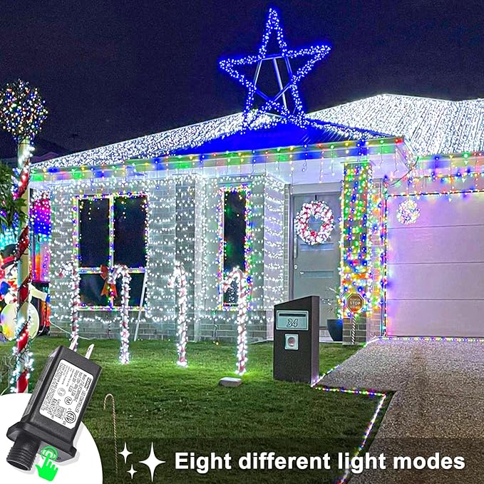 600 LED White Christmas Lights Outdoor 197ft 8 Modes White Christmas String Lights Clear Wire, Plug in Twinkle Fairy Lights for Bedroom Wedding Christmas Tree Decorations