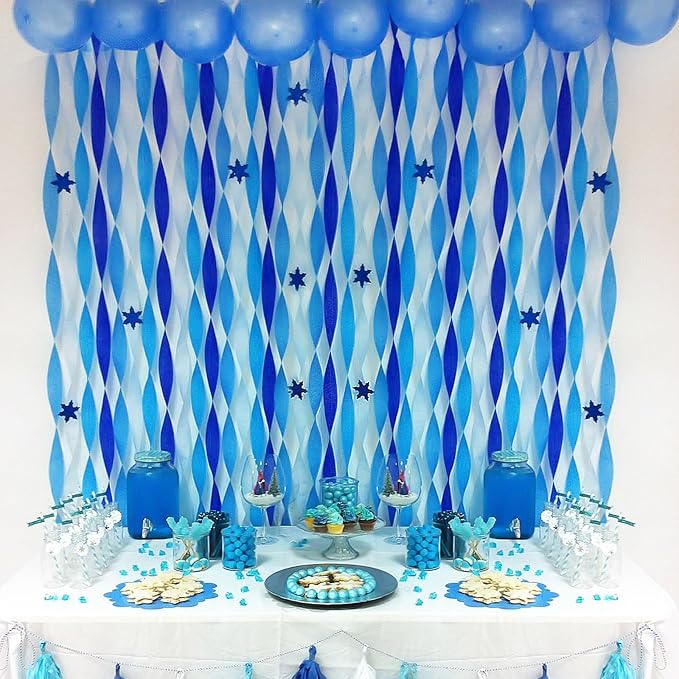 8 Rolls in 4 Colors Gradient Blue Party Crepe Paper Streamer, 8 Pieces 82 feet Streamets Party Decorations, Party Supplies for Wedding Birthday Baby Shower Gender Reveal Graduation Bridal Shower