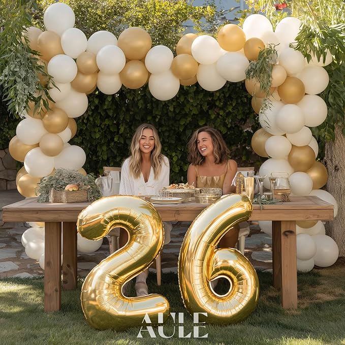 AULE 40 Inch Large 26 Balloon Numbers Gold, Big Foil Number Balloons, Giant Helium Happy 26th Birthday Party Decorations for Man and Women, Huge Mylar 62 Anniversary Party Supplies