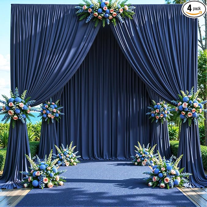 20ft x 10ft Wrinkle Free Navy Blue Wedding Backdrop Curtains for Party Bridal Shower Reception Decorations Navy Blue Fabric Curtain Backdrops Drapes for Photography Baby Shower Birthday Background