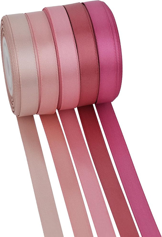MAYREEL Rose Gold Ribbon 3/8 Inch Thin Dusty Pink Ribbon for Valentine's Day Crafts Wedding Bouquet 5 Rolls 10 Yards Each Total 50 Yards
