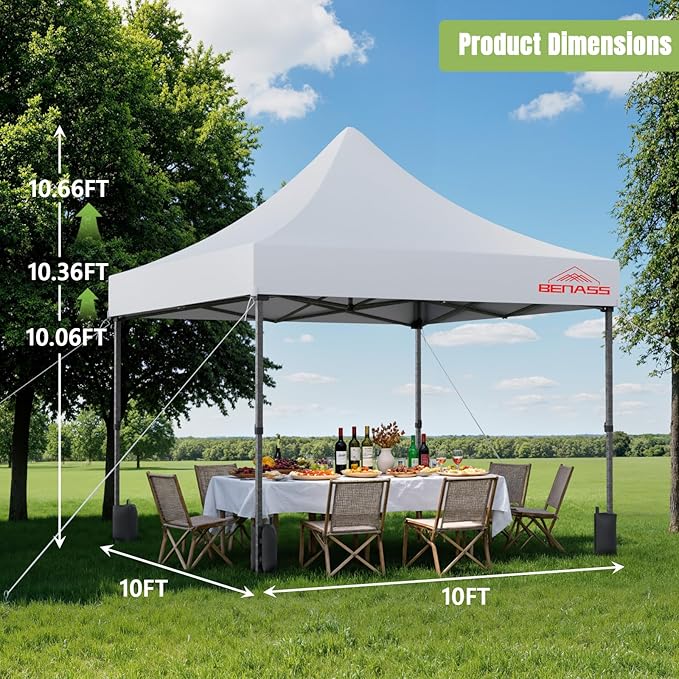 10x10 Heavy Duty Pop Up Canopy with 4 Sidewalls, 550D Commercial Easy Up Canopy Tent, Waterproof Outdoor Party Event Tent with Roller Bag, White