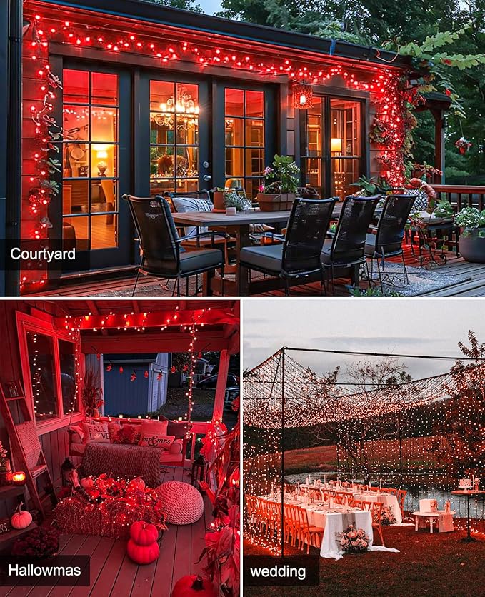Red Christmas String Lights, 40FT 120 LED Christmas Lights Outdoor Indoor Waterproof with 8 Modes, Plug in Connectable String Lights for Outside Home Garden Patio Party Holiday Decor