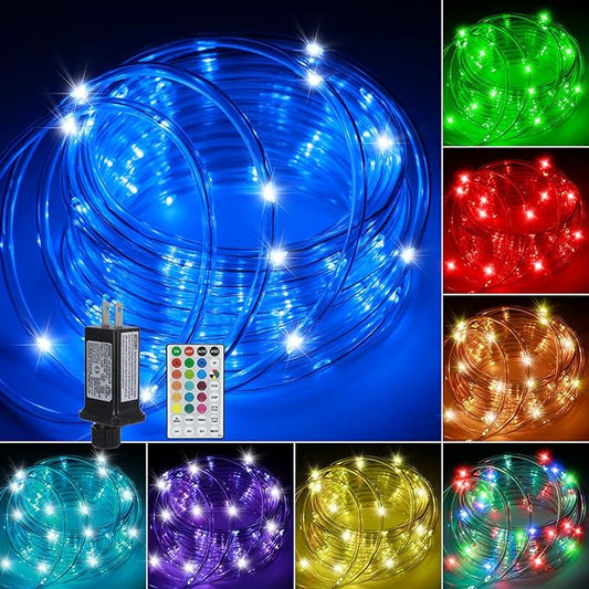 Rope Lights for Outside, 33FT 120LED 18 Colors Changing Outdoor LED String Lights Waterproof Tube Fairy Light with Remote& 8 Modes Trampoline Light for Camping Pool Tree Garden Yard Home Holiday Decor