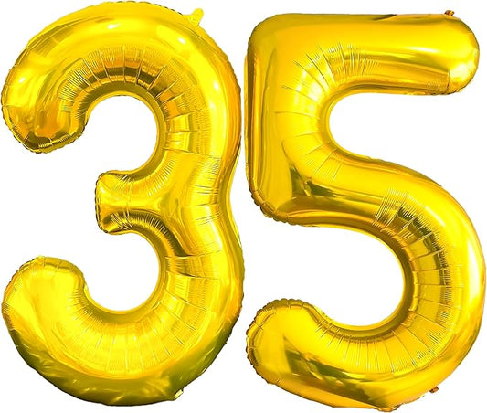 FIROMI 40 Inch Large Gold 35 Big Number Balloons Giant Huge Foil Mylar 35 or 53 Balloon Numbers for 35th Birthday Party Anniversary Events Decorations