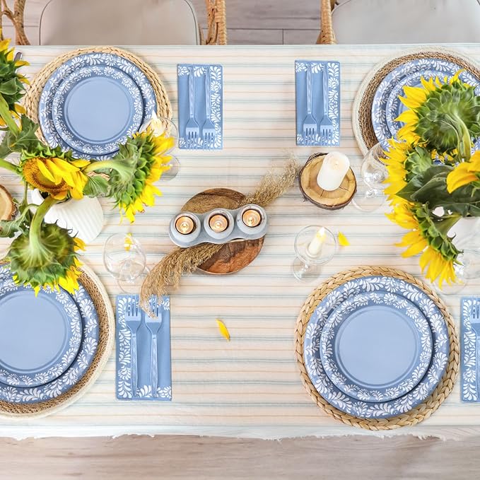 AmazingSpark 122 Pcs Blue Cielito Lindo Baby Shower Decoration Platos De Barro Mexicanos Fiesta Talavera Paper Plates Mexican Napkins Forks Tableware Set for Birthday Weeding Party Supplies, Serve 24