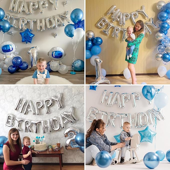 Silver Happy Birthday Balloon Banner, 16 Inch Foil Mylar Happy Birthday Balloons Letters, Reusable Happy Birthday Sign, Silver Birthday Decorations for Women, Men, Boys and Girls