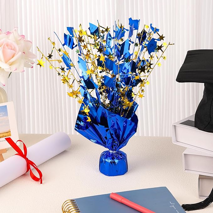6 Packs Graduation Decorations Centerpieces for Tables Metallic Foil Star Graduate Cap Burst Tabletop Display in Blue and Gold for 2026 Grad Ceremonies Celebrations Party Decor Supplies 12"