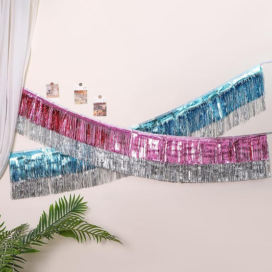 LILF Pink & Blue Premium Fringe Tinsel Garland for Party Decorations Foil Metallic Tassels Banner Party Streamers for Birthday Wedding Graduation Christmas Home Decor