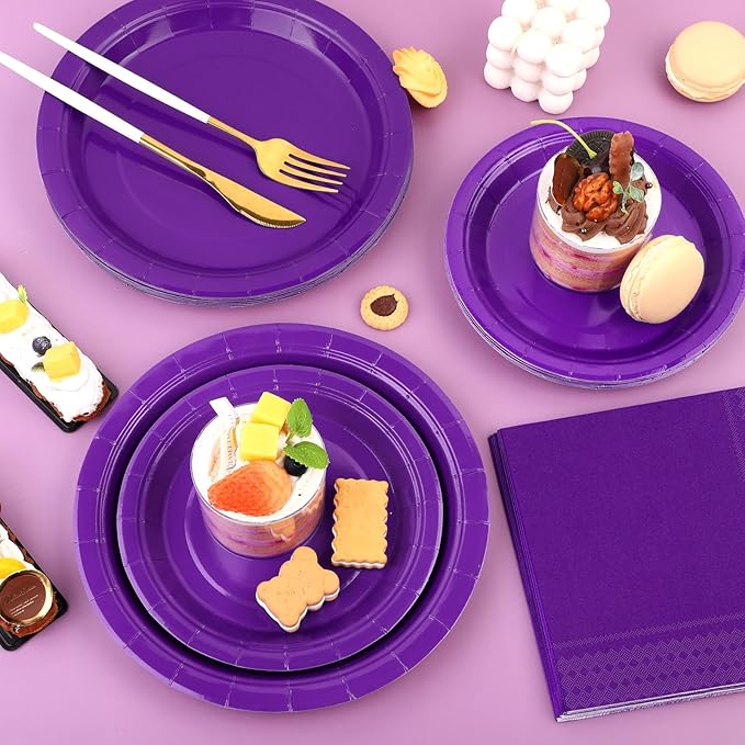 Ruisita 48 Pieces Dark Purple Party Supplies Solid Dark Purple Tableware Including 7 Inch and 9 Inch Paper Dinner Plates 2 Ply Napkins for Wedding, Birthday Party, Picnic, Barbecue (Serves 16)