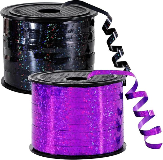 BEISHIDA 2 Pack 100 Yards Black Purple Curling Crimped Glitter Ribbon Balloon String Shiny Metallic for Gift Wrapping Ribbon 2026 Graduation Halloween Birthday Party Decoration