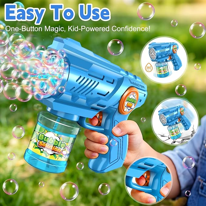 2-Pack Bubble Guns for Kids 4-8: Automatic Bubble Machine Gun with Bubble Solution Refill & LED Light - Great Party Toys for Outdoor Easter Wedding Birthday - Summer Toy for Toddlers