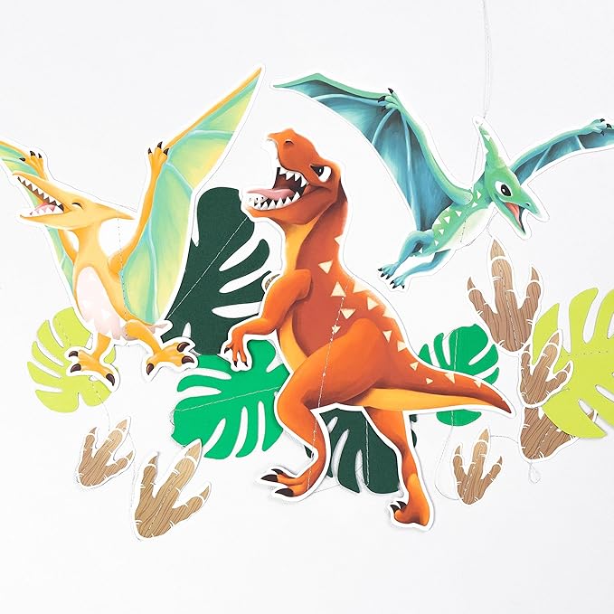 Cheerland Dinosaur Party Decorations Dino Birthday Garland Hanging Jurassic Dinosaur Streamer with Leaves for Boys Bday Party Decor Baby Shower Decoration Summer Banner Supplies Ceiling Backdrop