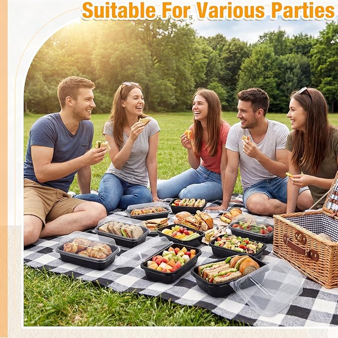 Shellwei 50 Pack 7.5 x 3.4 Inch Catering Trays with Lid, Plastic Serving Tray Bakery Dessert Cookies Candy Containers with Clear Lid, Perfect for Wedding, Party & Small Business