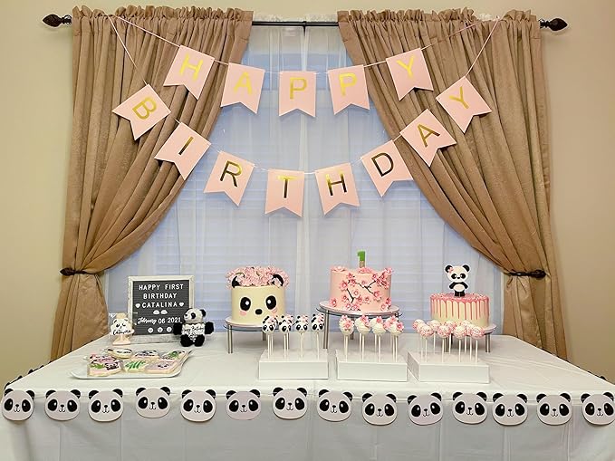 Happy Birthday Banner Pink Birthday Signs Party Supplies Garland Decorations Nursery Hanging Decor (Soft Pink)