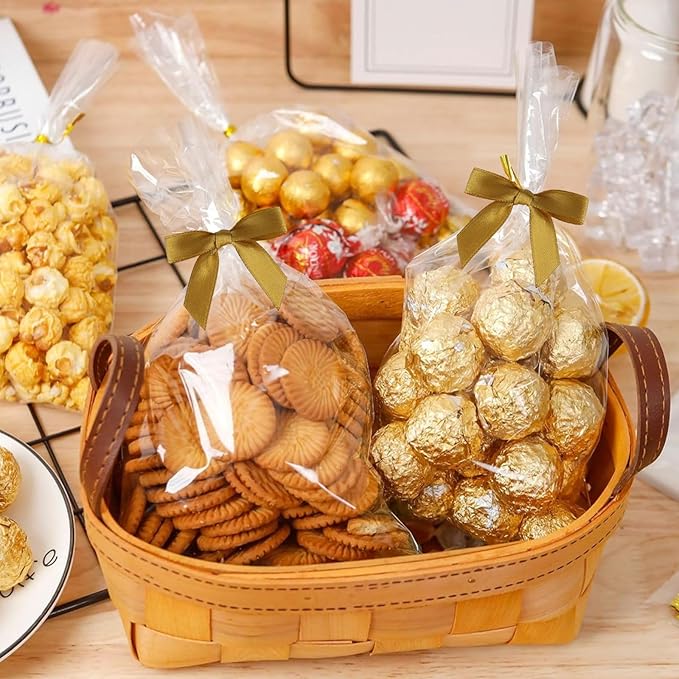 Meseey 100 Pcs 1.5 Inches Premade Craft Bows Self Adhesive Gold Satin Ribbon Bows for Treat Bags Gift Wrapping Basket Wedding Baby Shower Brithday Party(Gold)