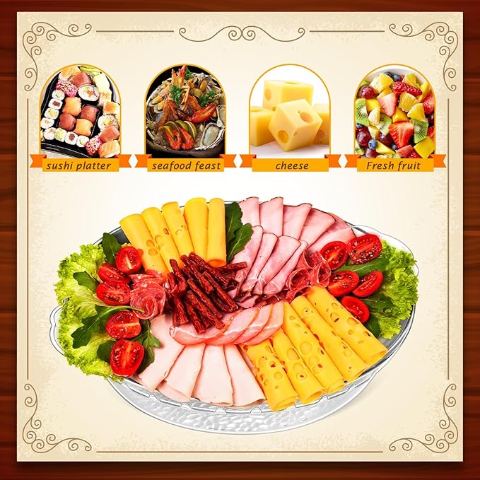 Baderke 6 Set 11.8" Chilled Serving Tray for Parties with Compartments Ice Chilled Party Platter Charcuterie Serving Board Cold Dish Dip for Fruit Seafood Vegetable Shrimp Cocktail (Natural)