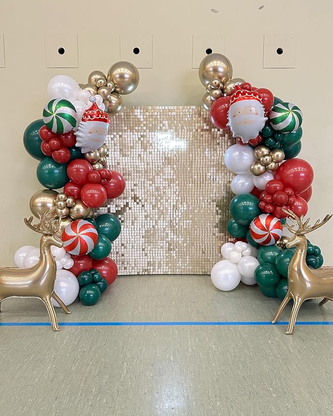 Christmas Latex Balloons, 50pcs 12 Inches Red Green Gold Balloons with 1 Ribbon for Christmas, Birthday Party Decorations