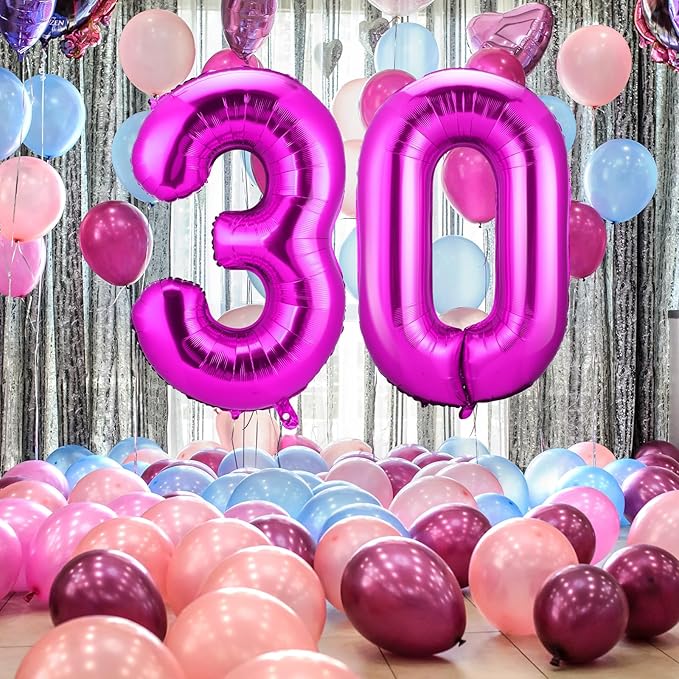 Gejoy 40 Inch Number 30 Balloons Jumbo 30 Foil Giant Number 30 Balloons for 30th Birthday Party Decorations and Rip to My 20s Anniversary Event(Hot Pink)