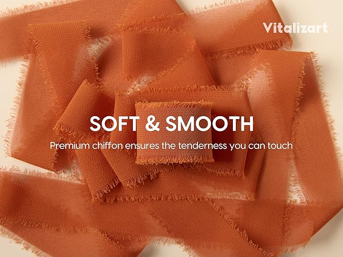 Vitalizart Terracotta & Orange Chiffon Silk Ribbon 1" x 21 Yd Fringe Fabric Package (3 Rolls * 7 Yd) for Wedding Invitations Bridal Bouquets Decorations Gifts Wrapping & Bow Making