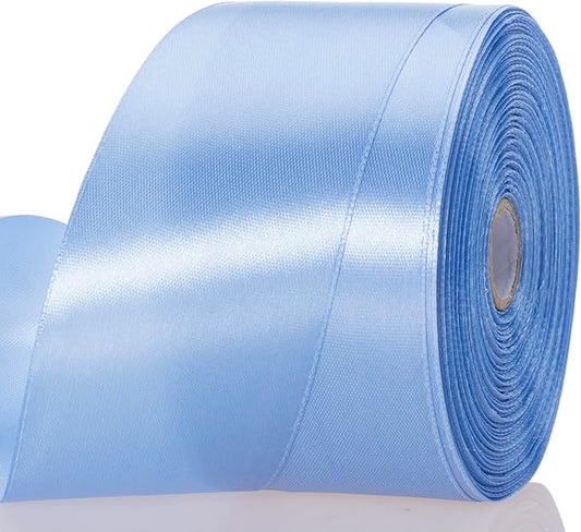 YASEO 2 Inch Sky Blue Solid Satin Ribbon, 50 Yards Craft Fabric Ribbon for Gift Wrapping Floral Bouquets Wedding Party Decoration