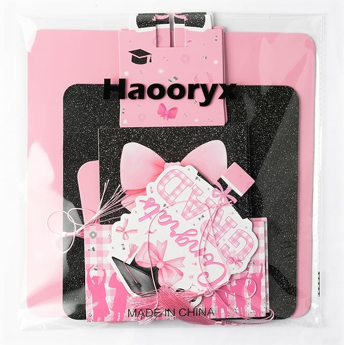 Haooryx Pink Bow Graduation Cupcake Stand - 3 Tier Graduation Hat Tie Cupcake Tower Cardboard Dessert Stand Candy Dount Dessert Holder for College High School Congrats Grad Party Decoration Supplies