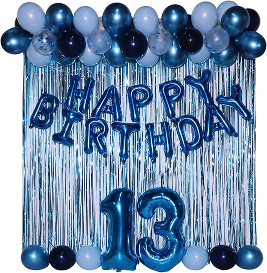 13th Birthday Decorations for Boys 13th Birthday Balloons 13 Cake Topper Happy Birthday Banner Blue Streamers Happy 13th Birthday Decorations