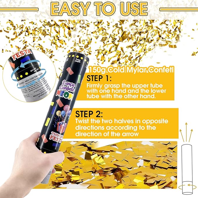 Reofrey Confetti Cannons Multicolor Party Poppers Confetti Shooters, 4 Pack Confetti Blaster Confetti Streamer for Christmas and Halloween, Wedding Celebration, Birthday Party, Pranks, Graduation
