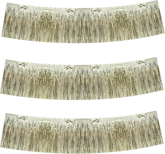 BEISHIDA 3 Packs Metallic Foil Fringe Garland Laser Champagne Wall Hanging Tinsel Fringe Banners for Car Floats Birthday Baby Bridal Shower Wedding Graduation Holiday Party Decoration(30 Feet)