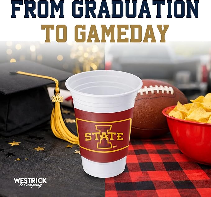 Westrick Iowa State Cyclones 16oz Plastic Cups, 16 Pack – Officially Licensed Iowa State University Disposable Party Cups with Logo – Tailgating, Game Day, Graduation Parties & Fan Celebrations