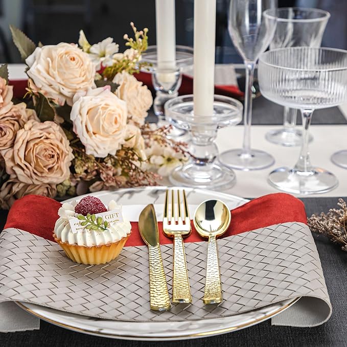 360PCS Gold Plastic Silverware, Heavy Duty Plastic Cutlery Set, Disposable Utensils, 120 Forks, 120 Spoons and 120 Knives for Party, Wedding and Events