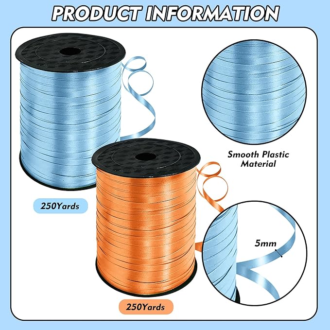 TONIFUL 500 Yards Curling Ribbon-Balloon Ribbon-Balloon String for Art&Craft Decor,Gift Wrapping,Ribbons and Bows for Christmas New Year Birthday Gifts Graduation Supplies (Light Blue Orange)