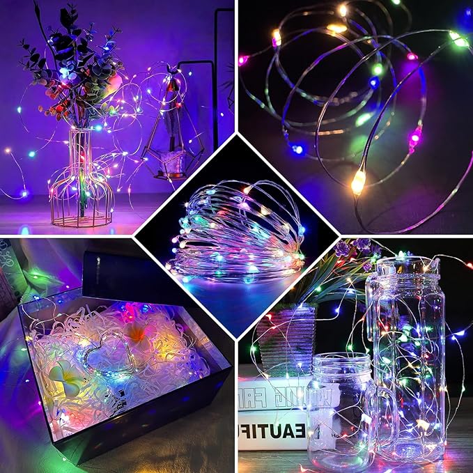 12 Pack Fairy Lights 7Ft 20 LED Twinkle String Lights 3 Modes Battery Operated Waterproof Firefly Starry for Mason Jar Party Wedding Easter Valentines Day Table Centerpieces,Multicolor-Pastel