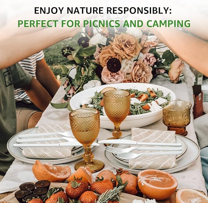 100% Plastic Spoons 60 Count Disposable Soup Spoons Heavy Duty Utensils Disposable Silverware Eco Friendly Flatware for Party Camping Picnics Wedding-Ivory White