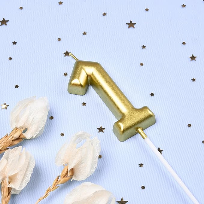 2.76 Inch Classical Gold 1 Number Birthday Candles, Gold Number Candles, Cake Number Candles, Party Celebration