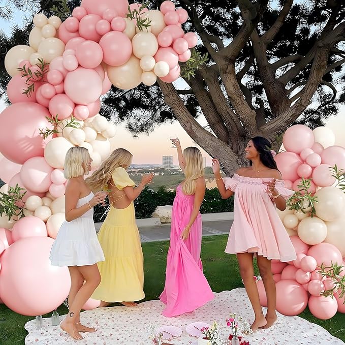 Pink Balloon Arch Kit 124Pcs Pink and White Balloon Arch Garland Kit Pastel Pink Light Pink Sand White Balloons for Baby Shower Bridal Shower Wedding Anniversary Birthday Party Decorations